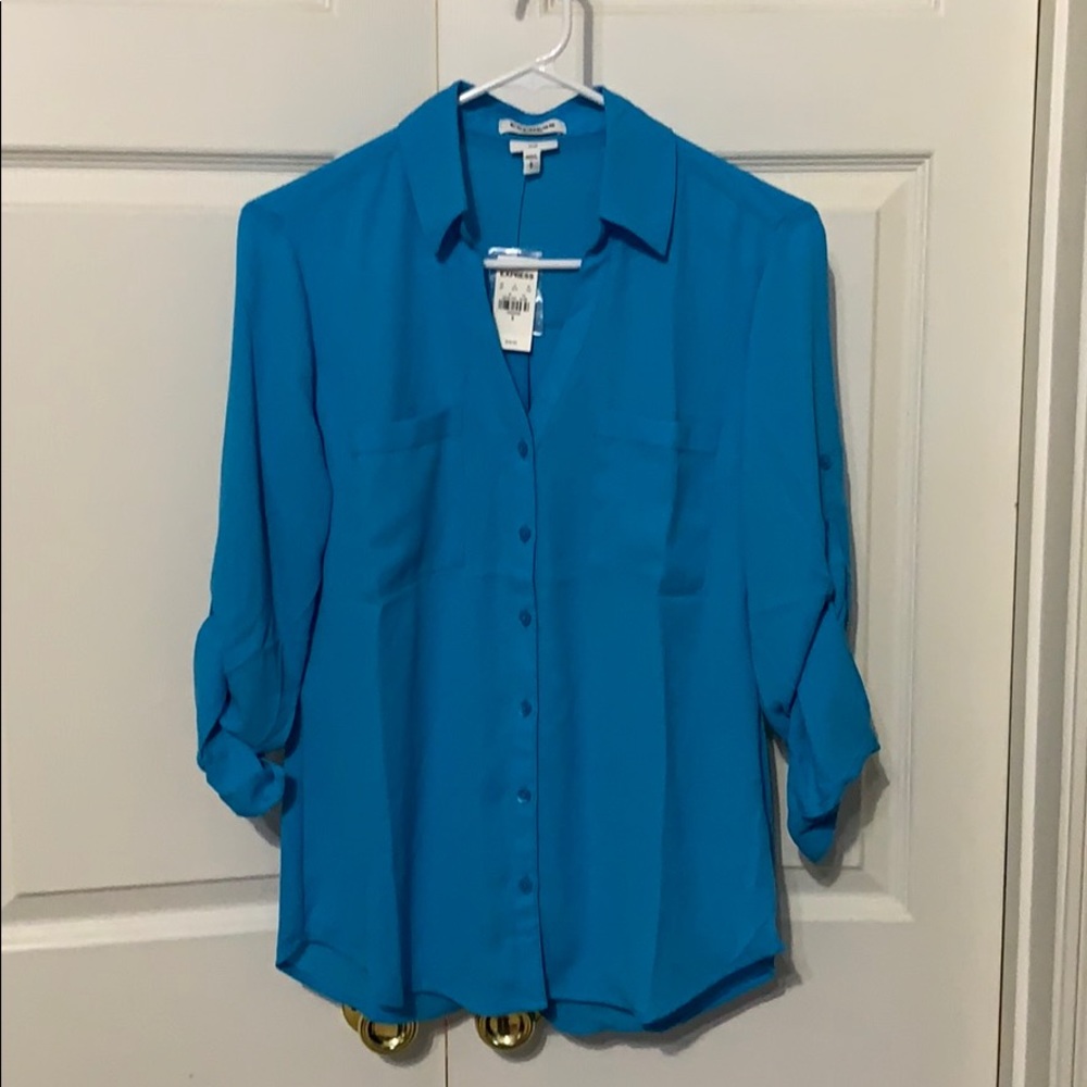 Brand new bright blue, chiffon Express top. NWT